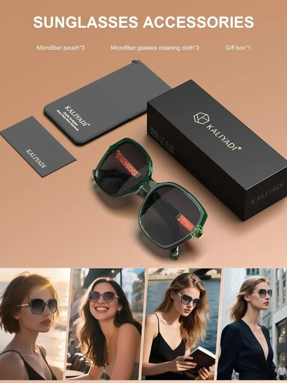 Women’s Fashionable Polarized Sunglasses - Glossy Black Frame with UV Protection